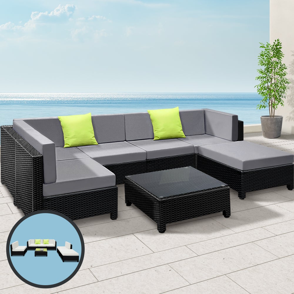 Gardeon 7-teiliges Sofa-Set, Gartenmöbel, Lounge-Set, Korbsofas