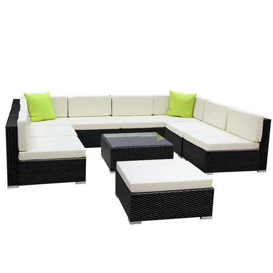 Gardeon 10-teiliges Gartenmöbel-Sofa-Set aus Korbgeflecht für Garten und Terrasse