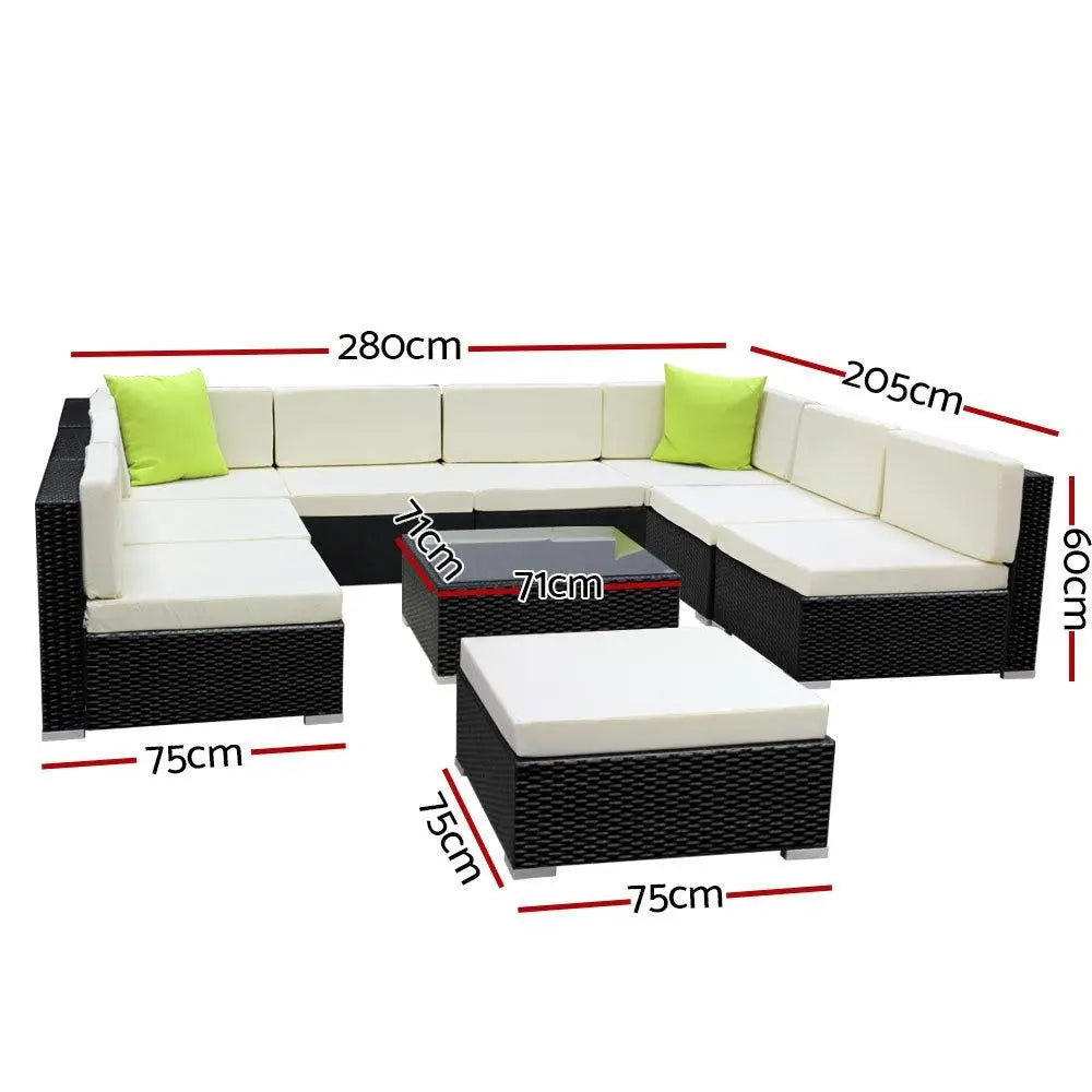 Gardeon 10-teiliges Gartenmöbel-Sofa-Set aus Korbgeflecht für Garten und Terrasse