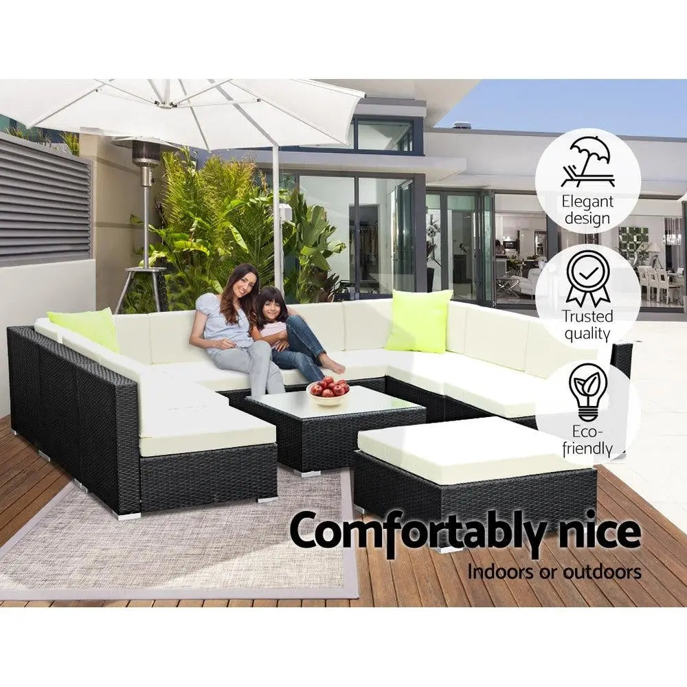 Gardeon 10-teiliges Gartenmöbel-Sofa-Set aus Korbgeflecht für Garten und Terrasse