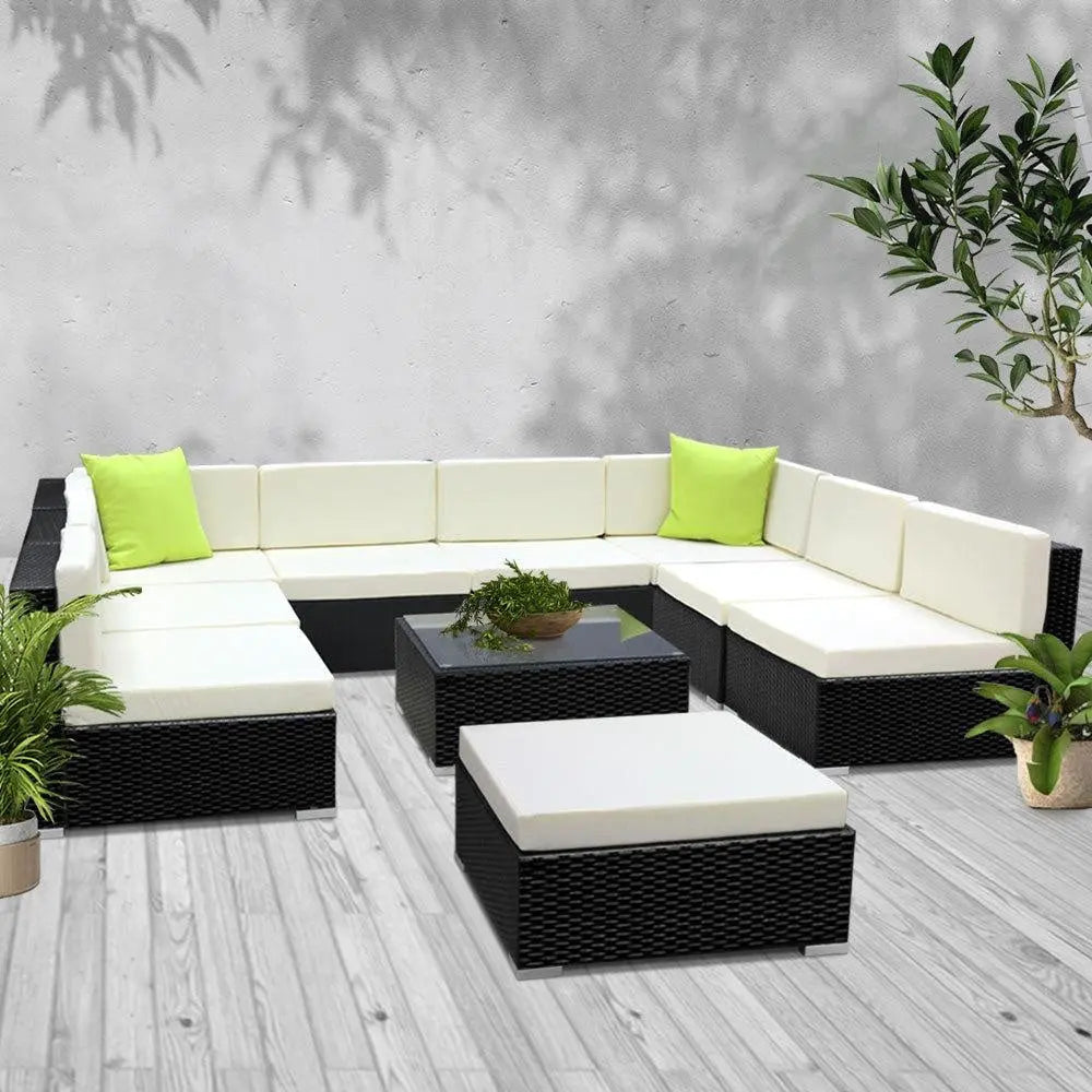 Gardeon 10-teiliges Gartenmöbel-Sofa-Set aus Korbgeflecht für Garten und Terrasse