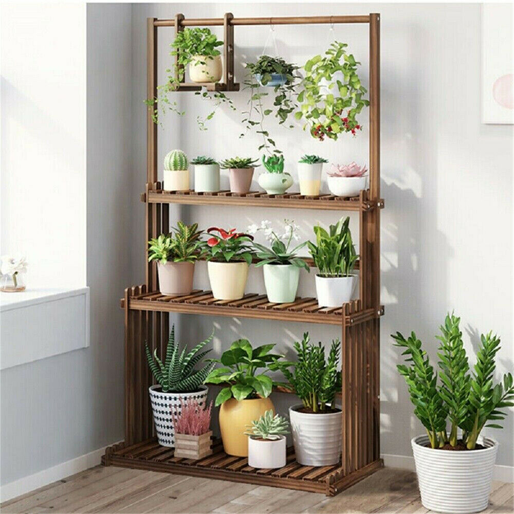 Soporte de madera para decoración del hogar con 3 niveles para plantas