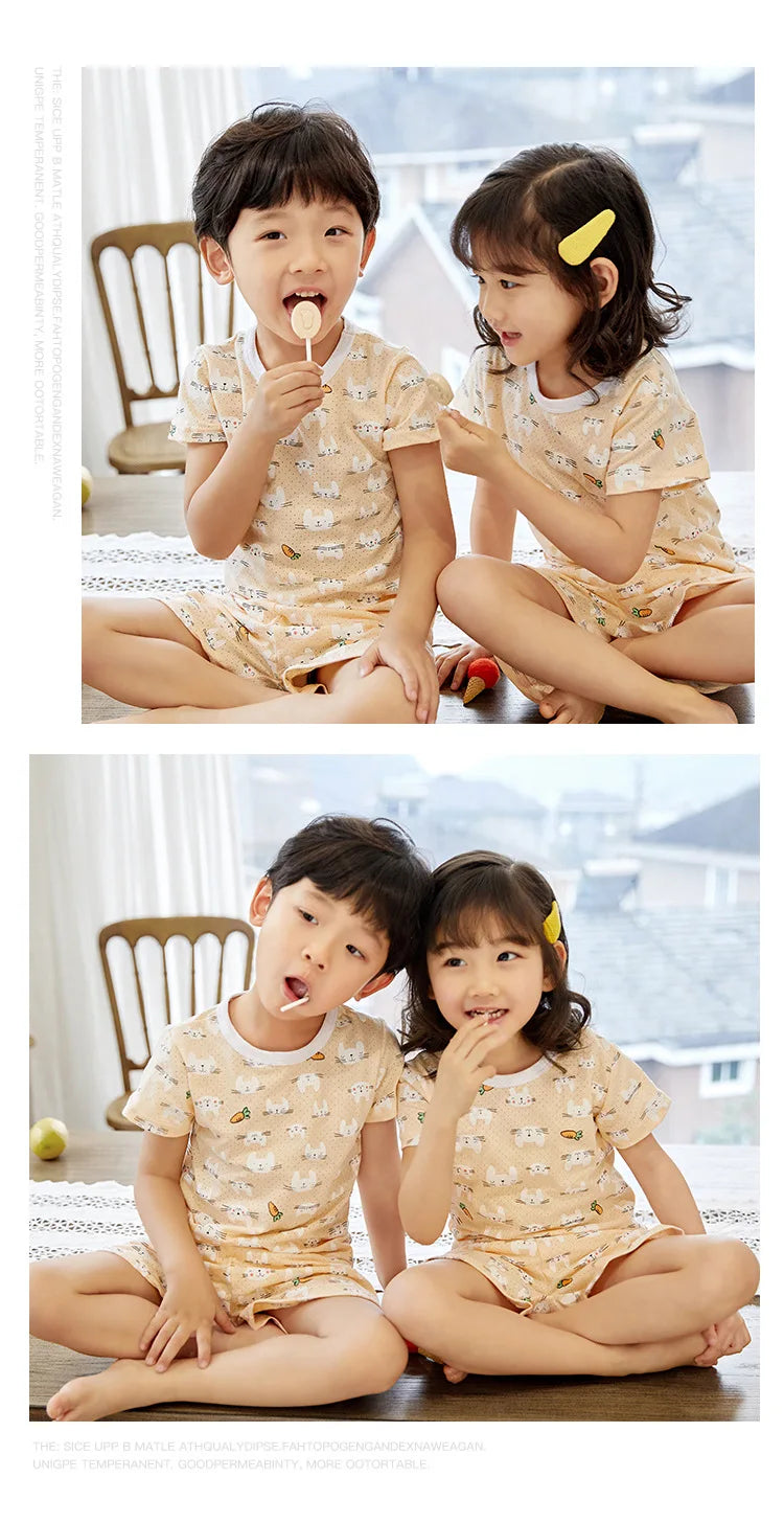 4 6 8 10Years Child Boy Girl Pajamas Cotton Sleepwear Tops Pants Clothing Sets for Teens Girl Strawberry Pyjama Kids Cat Pijamas