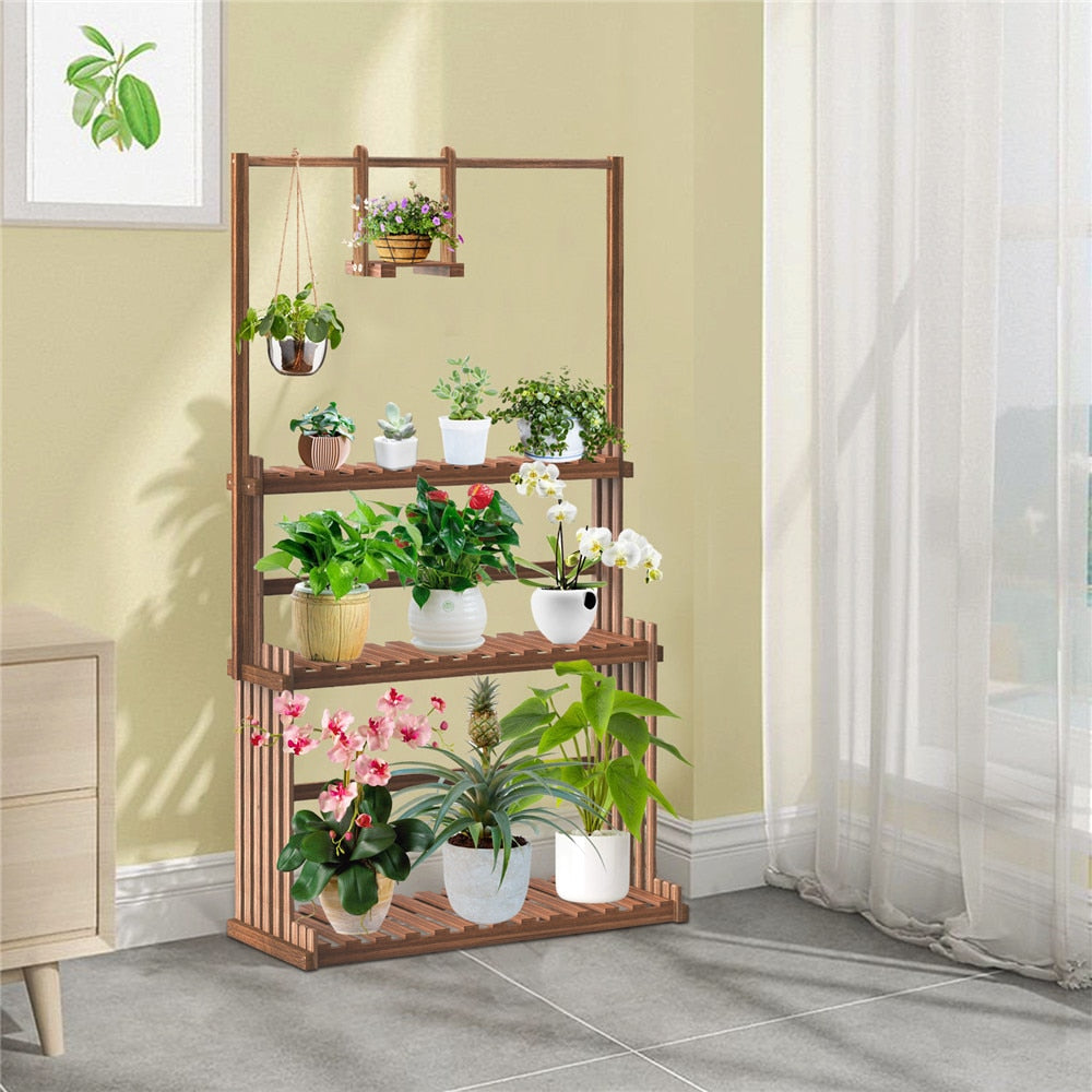 Soporte de madera para decoración del hogar con 3 niveles para plantas