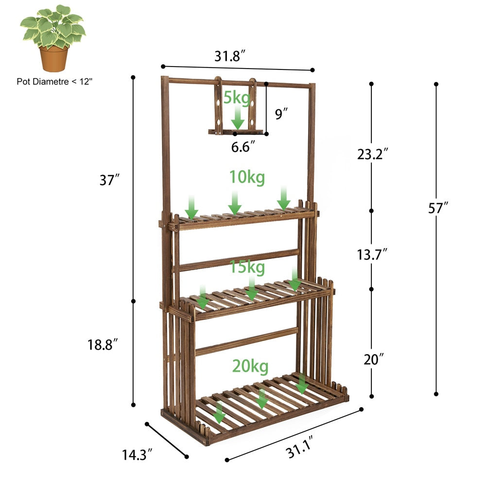 Soporte de madera para decoración del hogar con 3 niveles para plantas