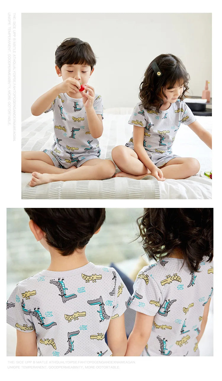 4 6 8 10Years Child Boy Girl Pajamas Cotton Sleepwear Tops Pants Clothing Sets for Teens Girl Strawberry Pyjama Kids Cat Pijamas