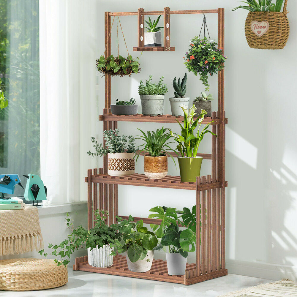 Soporte de madera para decoración del hogar con 3 niveles para plantas