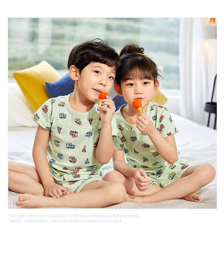 4 6 8 10Years Child Boy Girl Pajamas Cotton Sleepwear Tops Pants Clothing Sets for Teens Girl Strawberry Pyjama Kids Cat Pijamas