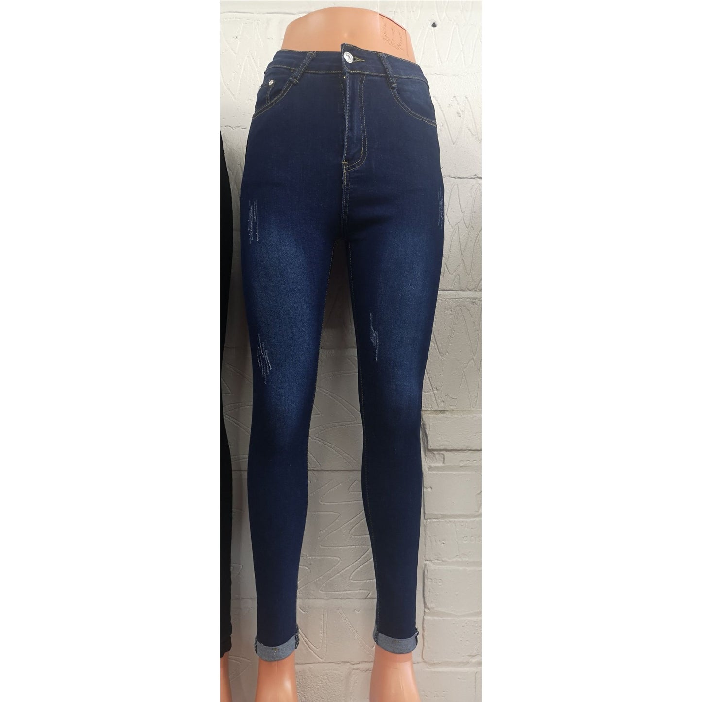 Blaue Skinny Jeans im Distressed-Look