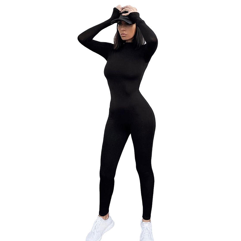 Damen-Jumpsuit mit langen Ärmeln, schmale Passform, enge Passform, hohe Taille, Hüftlift-Sport-Jumpsuit