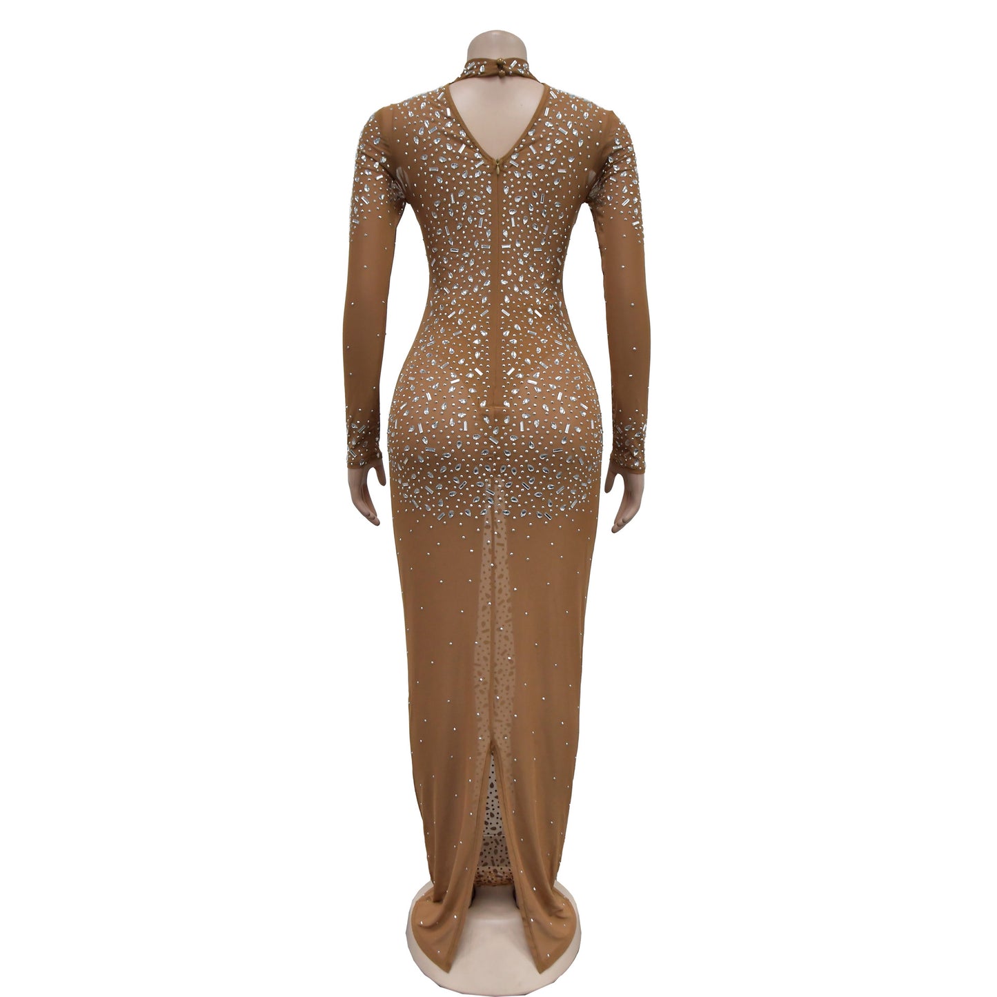 CM.YAYA 2024 Women Long Sleeve Mesh Diamonds Hot Rhinestones Bodycon Midi Dress Women’s Maxi Long Evening Birthday Dresses