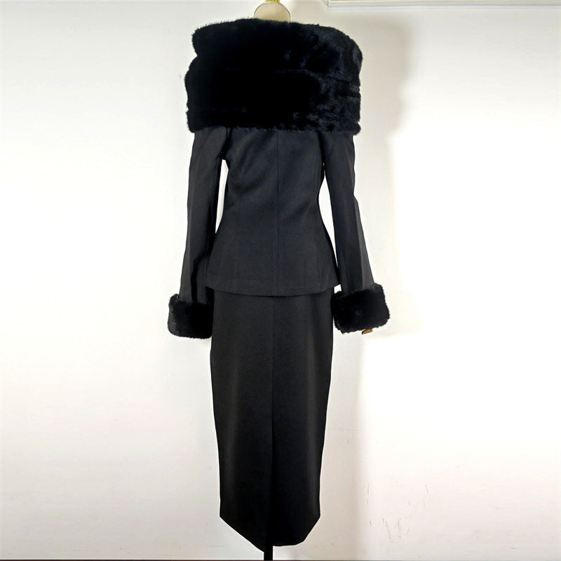 Princess Style Artificial Fur Suit Dress For Women