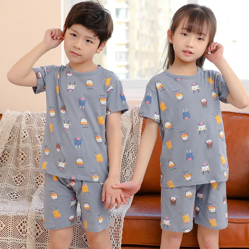 4 6 8 10Years Child Boy Girl Pajamas Cotton Sleepwear Tops Pants Clothing Sets for Teens Girl Strawberry Pyjama Kids Cat Pijamas