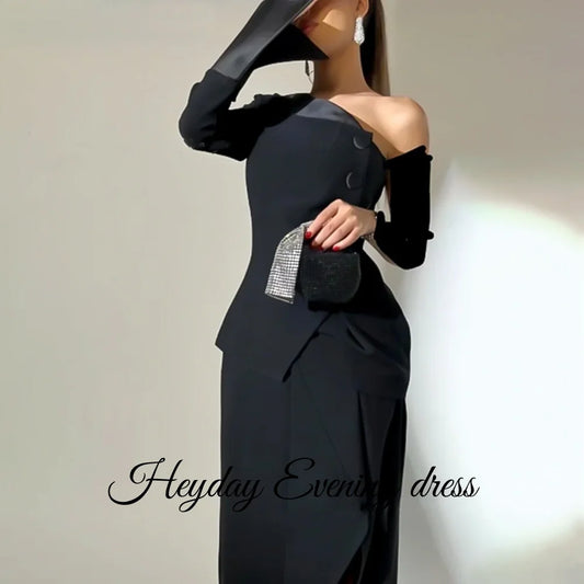 Heyday One-Shoulder-Customized formales Partykleid Saudi Long Elegant Button Crepe Knöchellange Abendkleider Luxus 2024