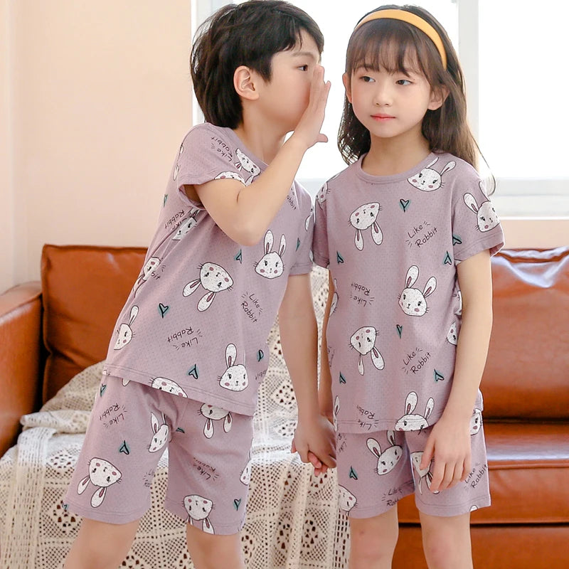 4 6 8 10Years Child Boy Girl Pajamas Cotton Sleepwear Tops Pants Clothing Sets for Teens Girl Strawberry Pyjama Kids Cat Pijamas