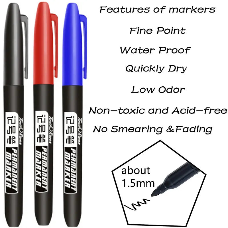 6 PCS Permanent Marker Pen Manga Drawing Markers Black Blue Red