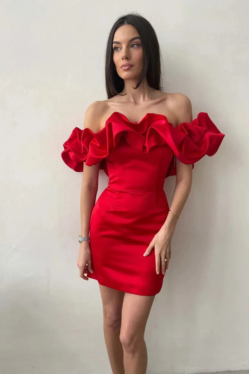 2024 Autumn Women Ruffles Slash Neck Bodycon Package Hip Party Dress Sexy Streetwear Backless Strapless Mini Evening Dresses Y2K