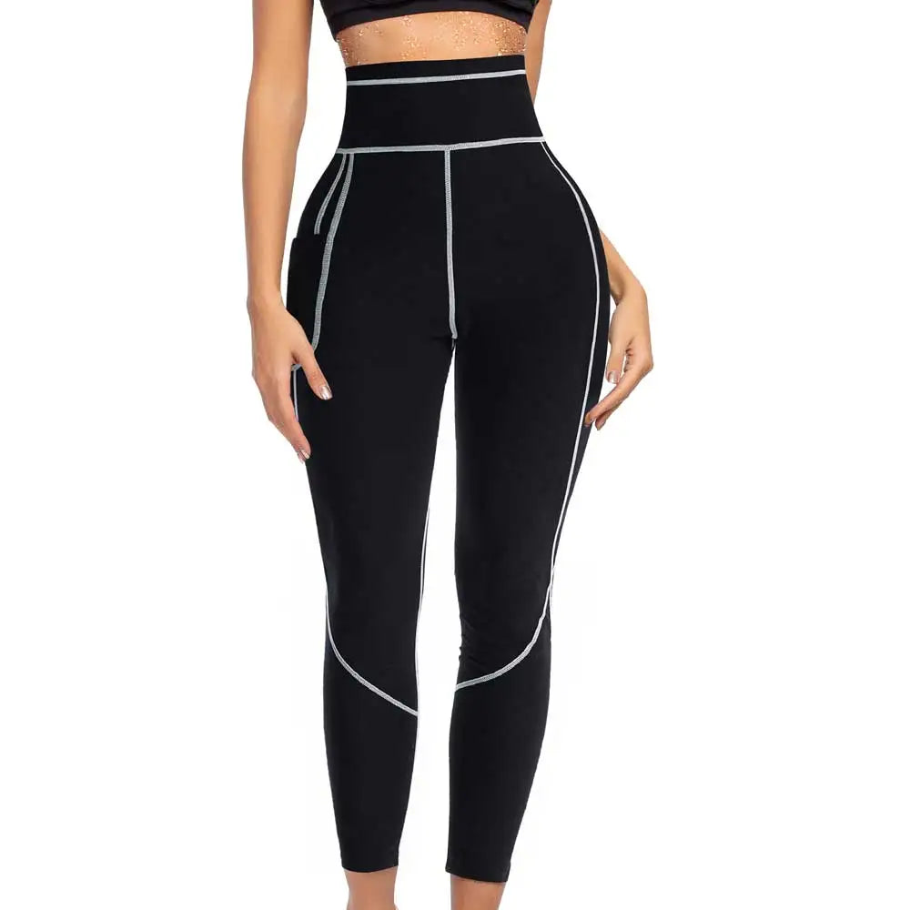 SEXYWG Pantalones de sauna para mujer, entrenador de cintura, control de abdomen, adelgazamiento, leggings de cintura media, pantalones de pérdida de peso, entrenamiento para correr