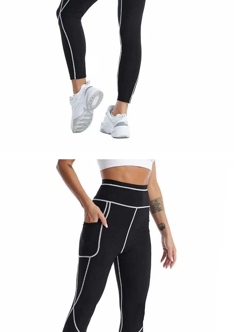 SEXYWG Pantalones de sauna para mujer, entrenador de cintura, control de abdomen, adelgazamiento, leggings de cintura media, pantalones de pérdida de peso, entrenamiento para correr