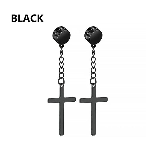 1Pair Fashion Cross Pendant Ear Clip Non Piercing Earrings Fake