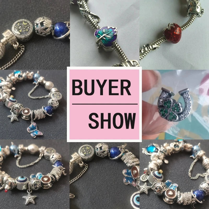 Pulseras Pandora originales 925 con circonita azul, búho y tortuga marina luminosa 