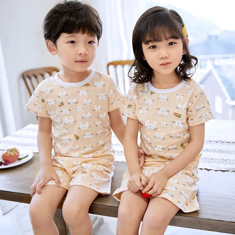 4 6 8 10Years Child Boy Girl Pajamas Cotton Sleepwear Tops Pants Clothing Sets for Teens Girl Strawberry Pyjama Kids Cat Pijamas