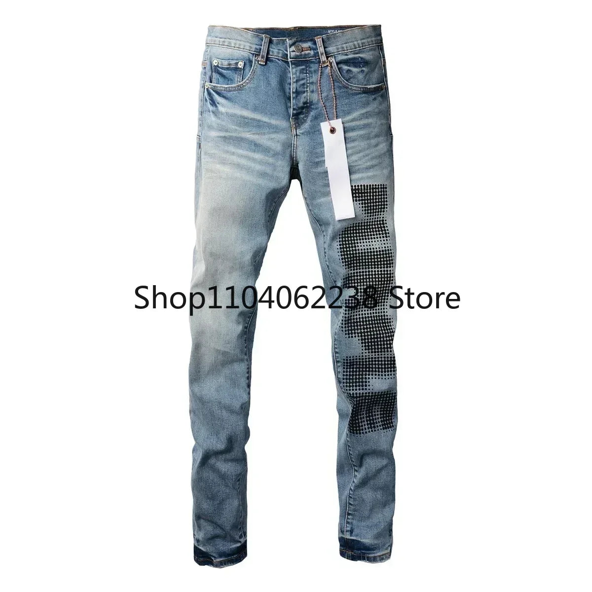 Pantalones vaqueros morados de calidad 2024 para hombre, marcas con letras estampadas en azul High Street, pantalones vaqueros ajustados de tiro bajo Fashion Repair, talla 28-40