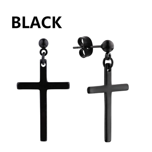 2pc Stainless Steel Men Cross Stars Punk Dangle Earrings Gothic Woman