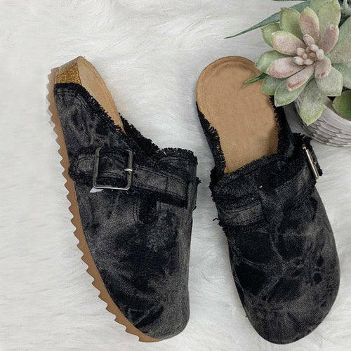 Flacher Absatz, runde Zehenpartie, Canvas-Loafer, Vintage-Clogs für Damen