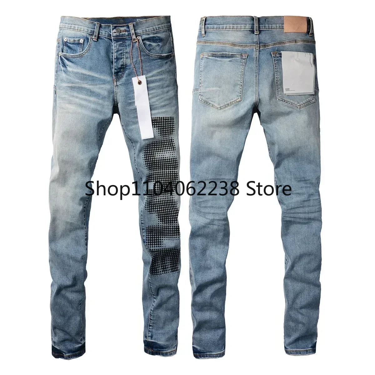 2024 quality Purples jeans Men brands with High street blue print letters Fashion Repair Low Rise Skinny Denim pants 28-40 size