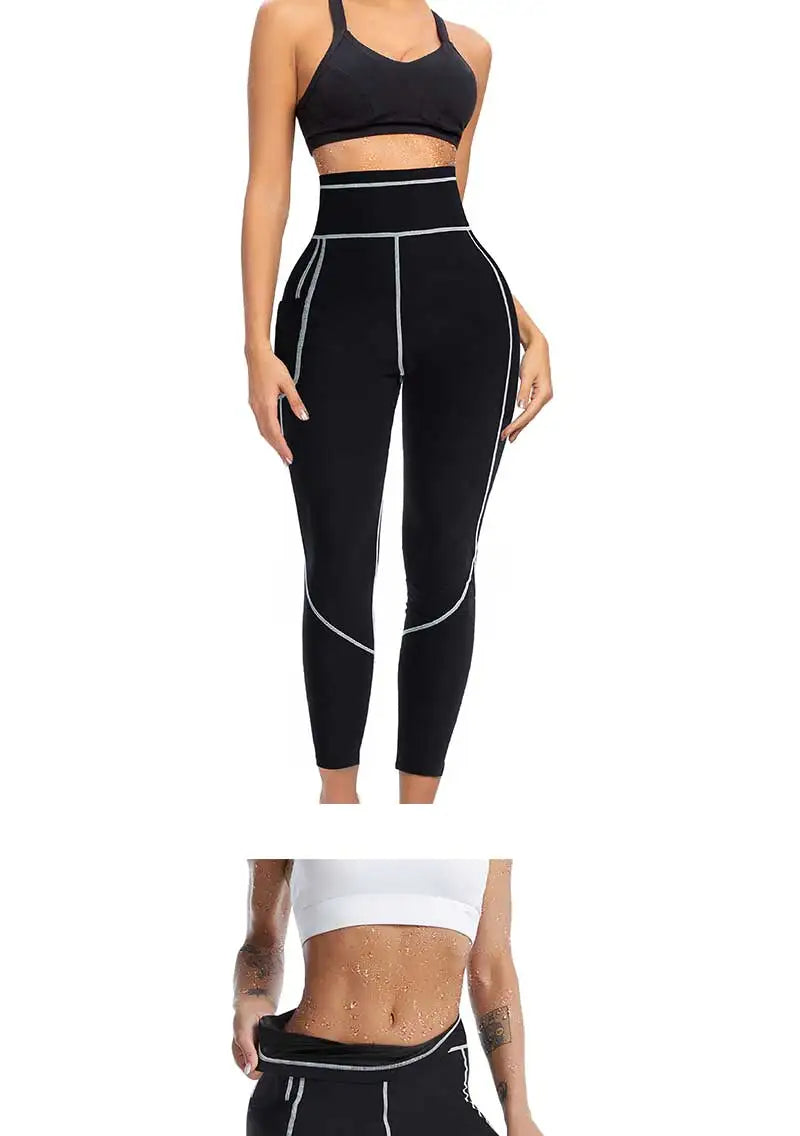 SEXYWG Saunahose für Damen, Taillentrainer, Bauchkontrolle, Schwitz-Leggings, mittlere Taille, Hose zur Gewichtsabnahme, Workout, Laufen