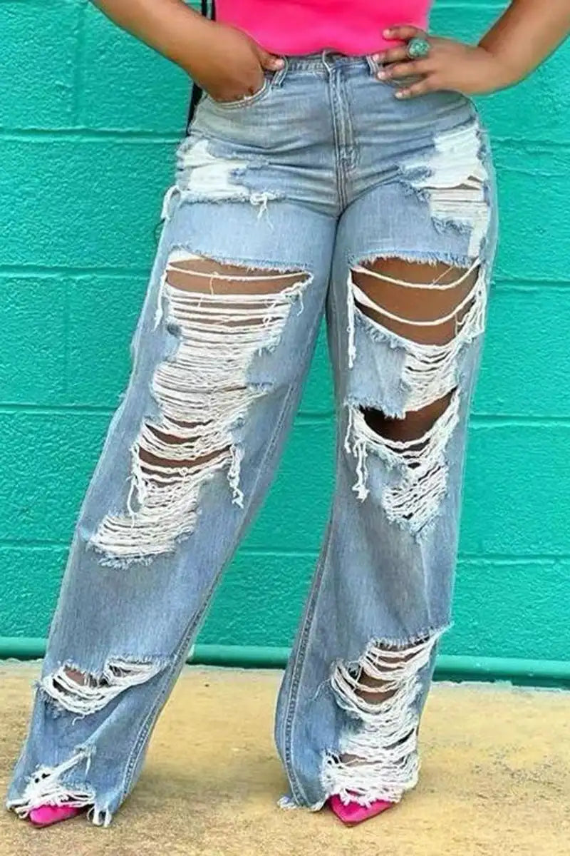 Lässige Jeanshose mit weitem Bein in Übergröße