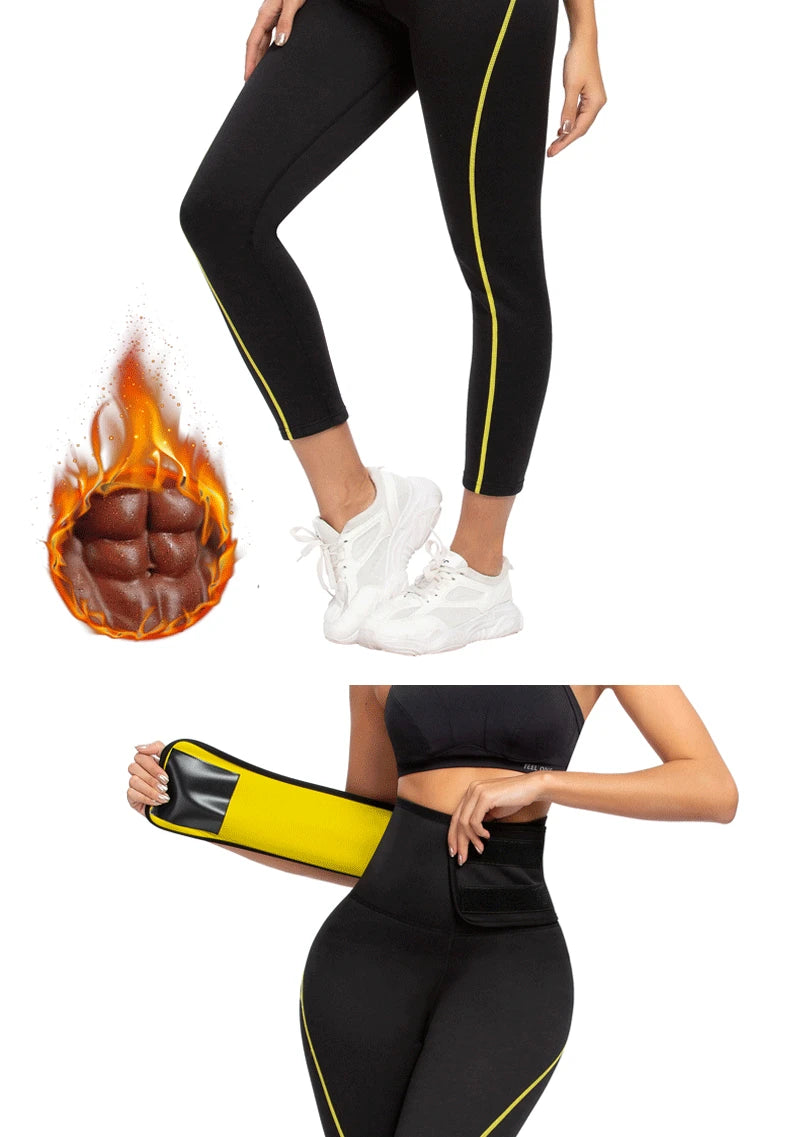 SEXYWG Pantalones de sauna para mujer, entrenador de cintura, control de abdomen, adelgazamiento, leggings de cintura media, pantalones de pérdida de peso, entrenamiento para correr