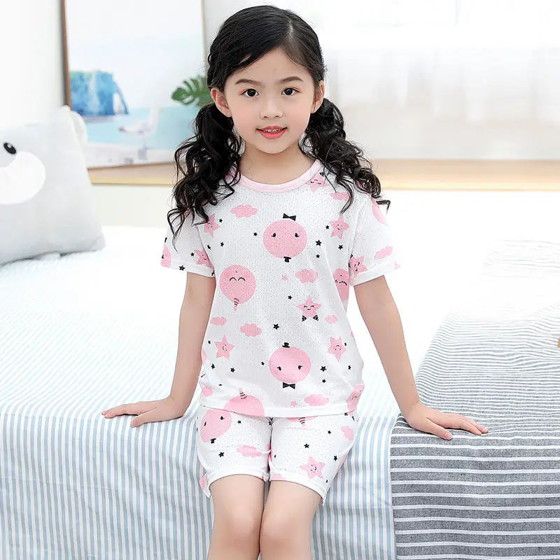 4 6 8 10Years Child Boy Girl Pajamas Cotton Sleepwear Tops Pants Clothing Sets for Teens Girl Strawberry Pyjama Kids Cat Pijamas