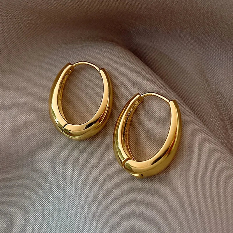 2Pcs New Classic Gold Color Plated Metal Hoop Earrings For Women,