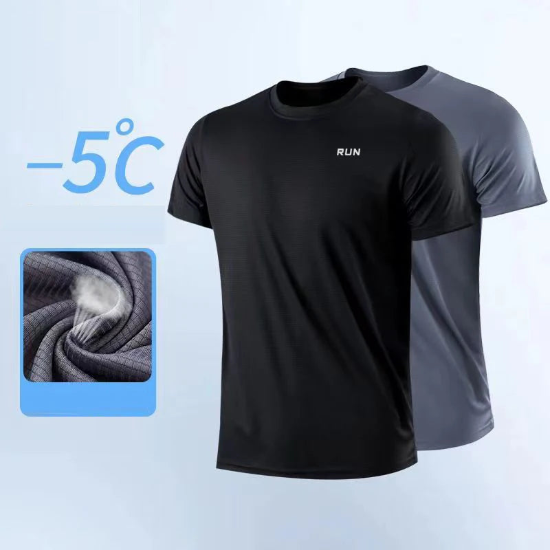 Camiseta de manga corta de secado rápido para hombre para gimnasio, running, que absorbe la humedad y tiene cuello redondo 