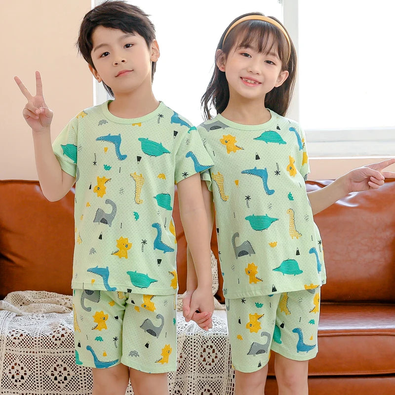 4 6 8 10Years Child Boy Girl Pajamas Cotton Sleepwear Tops Pants Clothing Sets for Teens Girl Strawberry Pyjama Kids Cat Pijamas