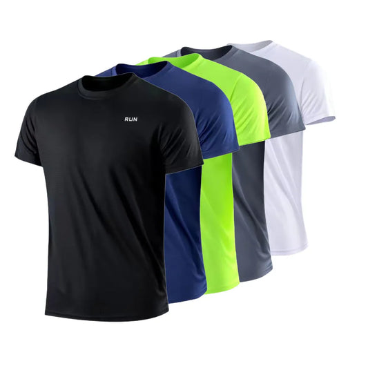 Camiseta de manga corta de secado rápido para hombre para gimnasio, running, que absorbe la humedad y tiene cuello redondo 