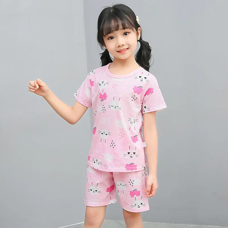 4 6 8 10Years Child Boy Girl Pajamas Cotton Sleepwear Tops Pants Clothing Sets for Teens Girl Strawberry Pyjama Kids Cat Pijamas