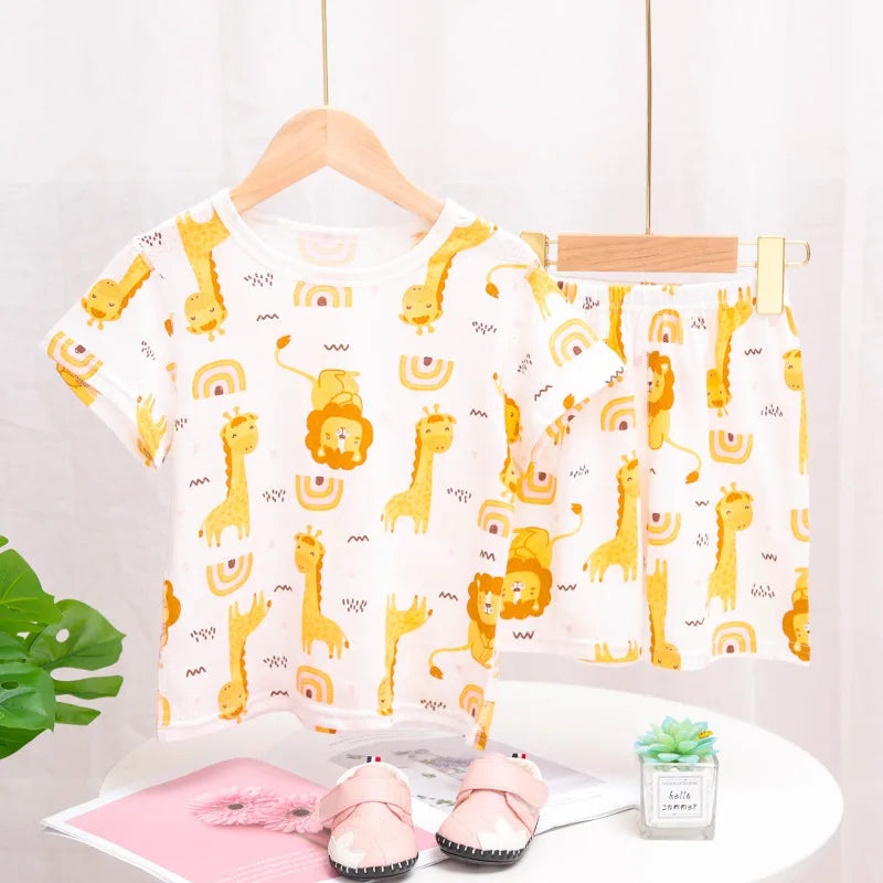 4 6 8 10Years Child Boy Girl Pajamas Cotton Sleepwear Tops Pants Clothing Sets for Teens Girl Strawberry Pyjama Kids Cat Pijamas