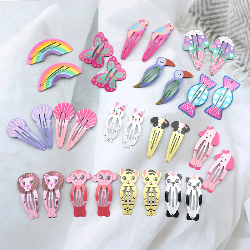 20/30pcs Cartoon Animal Fruit Hairpins Girls Children Sweet Hair Decorate Metal Hair Clip For Girls Fashion Hair Accessories