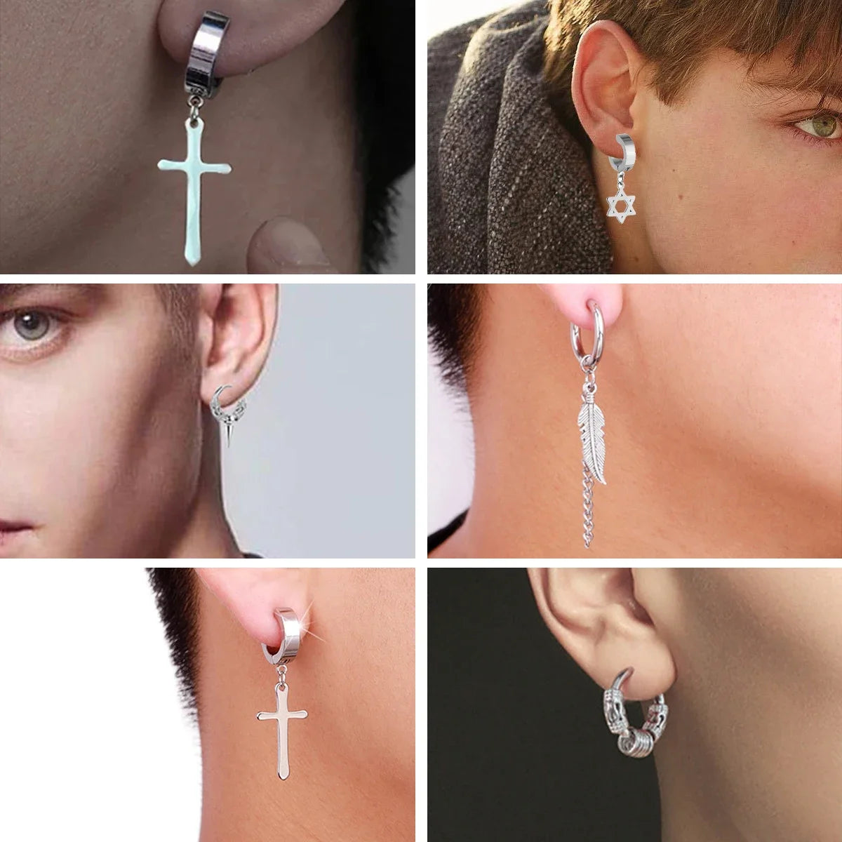 1Pair Fashion Cross Pendant Ear Clip Non Piercing Earrings Fake