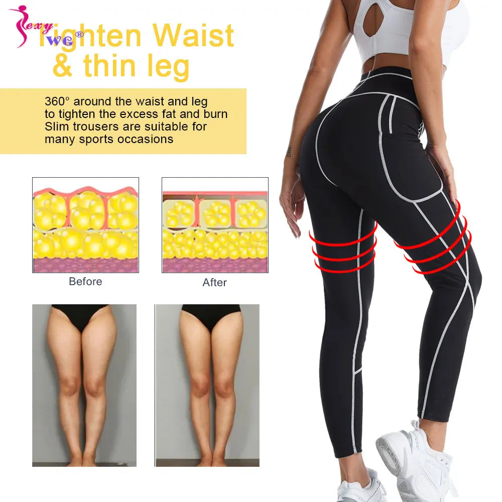 SEXYWG Pantalones de sauna para mujer, entrenador de cintura, control de abdomen, adelgazamiento, leggings de cintura media, pantalones de pérdida de peso, entrenamiento para correr