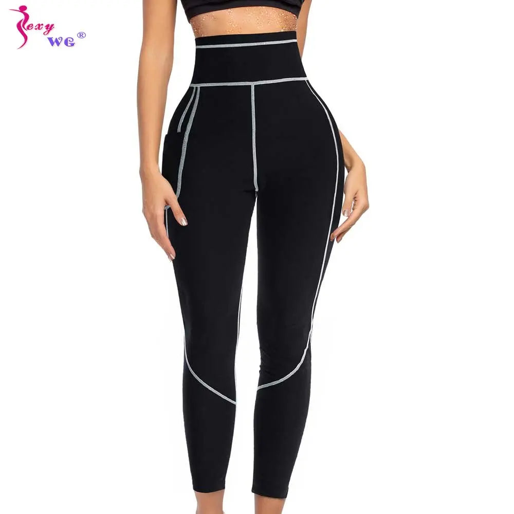 SEXYWG Saunahose für Damen, Taillentrainer, Bauchkontrolle, Schwitz-Leggings, mittlere Taille, Hose zur Gewichtsabnahme, Workout, Laufen