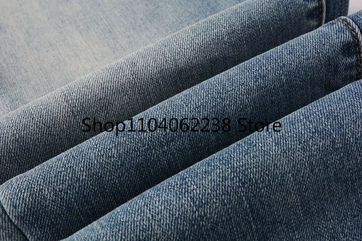 2024 quality Purples jeans Men brands with High street blue print letters Fashion Repair Low Rise Skinny Denim pants 28-40 size