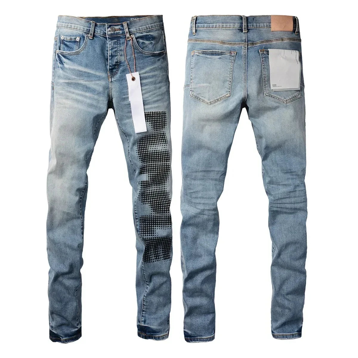 2024 quality Purples jeans Men brands with High street blue print letters Fashion Repair Low Rise Skinny Denim pants 28-40 size