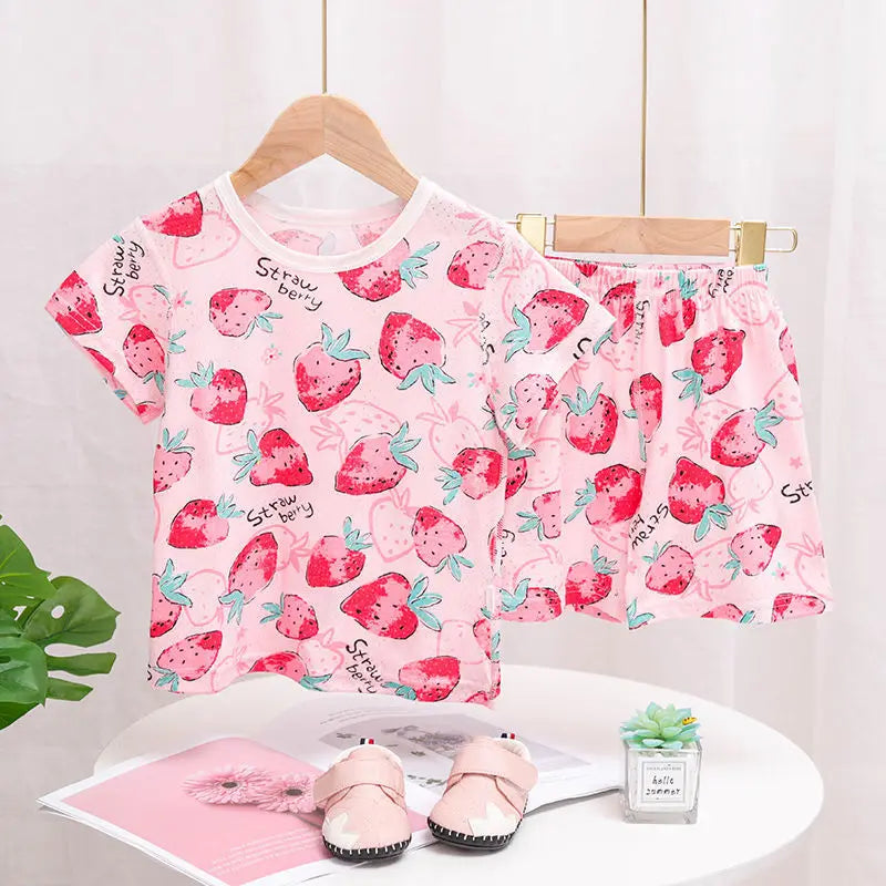 4 6 8 10Years Child Boy Girl Pajamas Cotton Sleepwear Tops Pants Clothing Sets for Teens Girl Strawberry Pyjama Kids Cat Pijamas