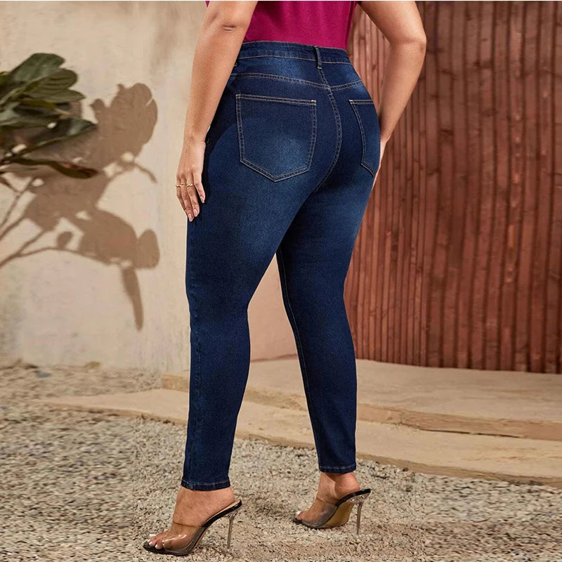 Pantalones vaqueros de talla grande para mujer, de cintura alta, de talla grande, muy elásticos, de 100 kg, ajustados, de tubo