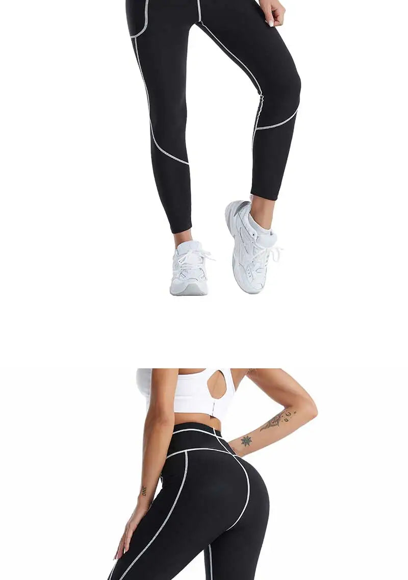 SEXYWG Pantalones de sauna para mujer, entrenador de cintura, control de abdomen, adelgazamiento, leggings de cintura media, pantalones de pérdida de peso, entrenamiento para correr