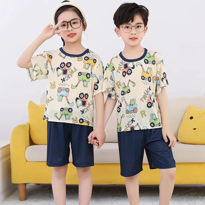 4 6 8 10Years Child Boy Girl Pajamas Cotton Sleepwear Tops Pants Clothing Sets for Teens Girl Strawberry Pyjama Kids Cat Pijamas